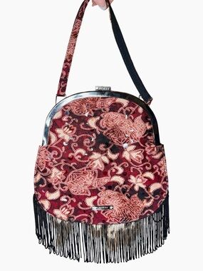 Guess Y2K paisley sequin fringe vintage clutch red & black glam evening bag